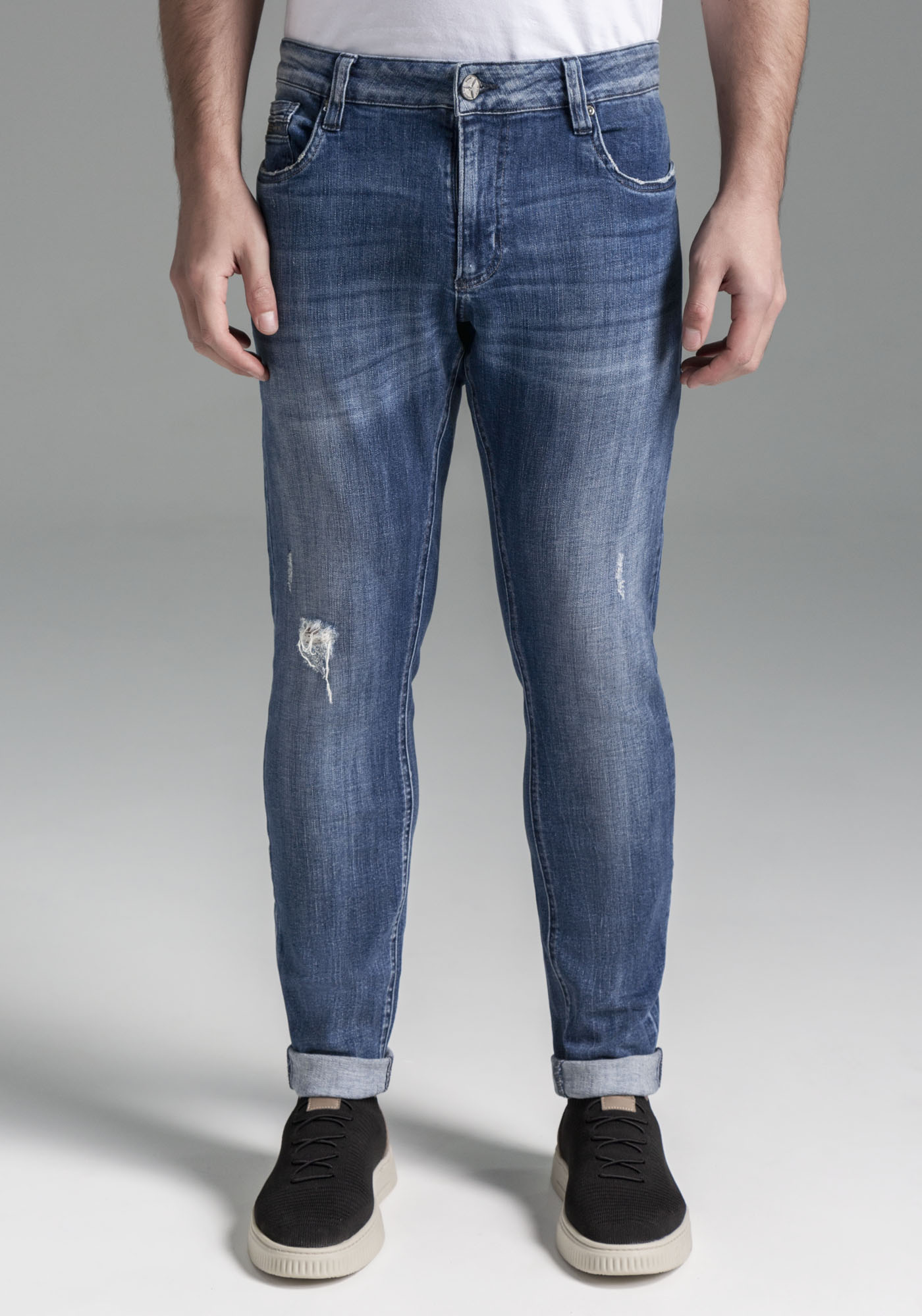 Calça Jeans Masculina Skinny Branca Com Destroyed - Hangar do Jeans